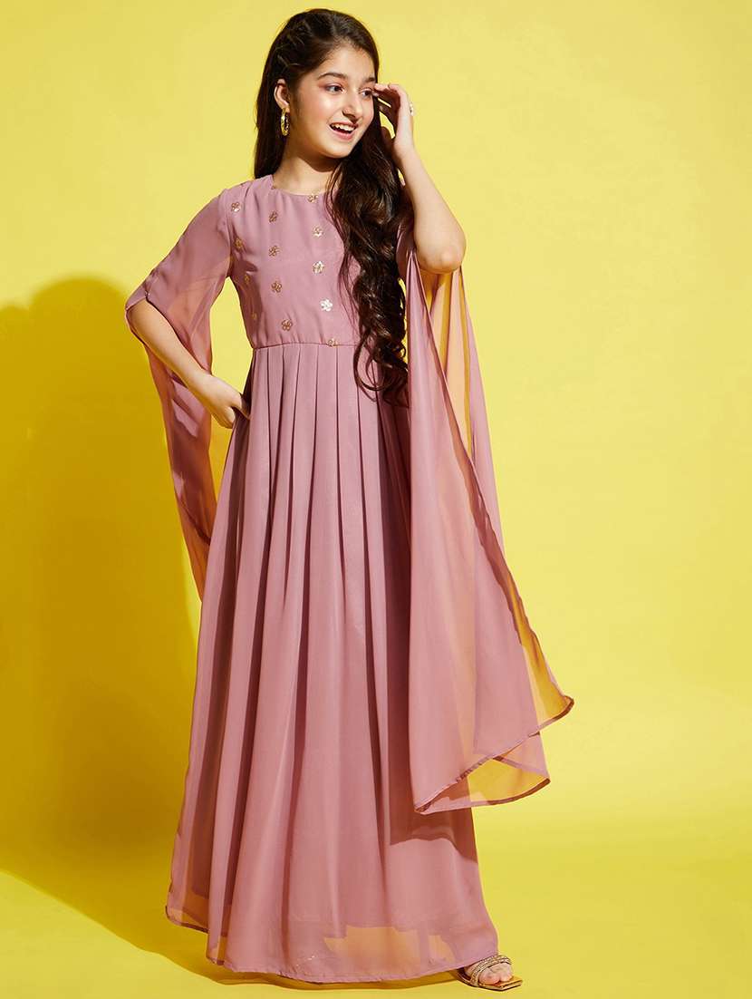 girls embroidered georgette party gown