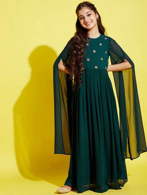 girls embroidered georgette party gown - 20428267 -  Standard Image - 0