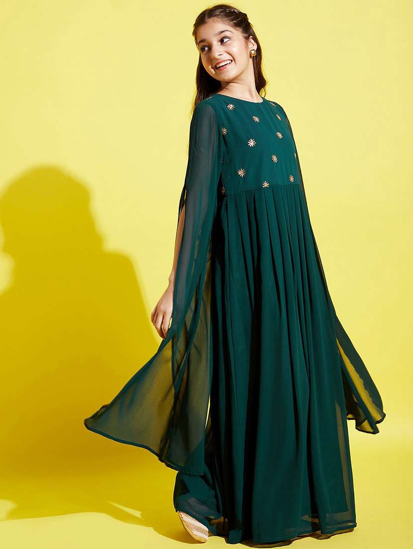 girls embroidered georgette party gown - 20428267 - Standard Image - 1