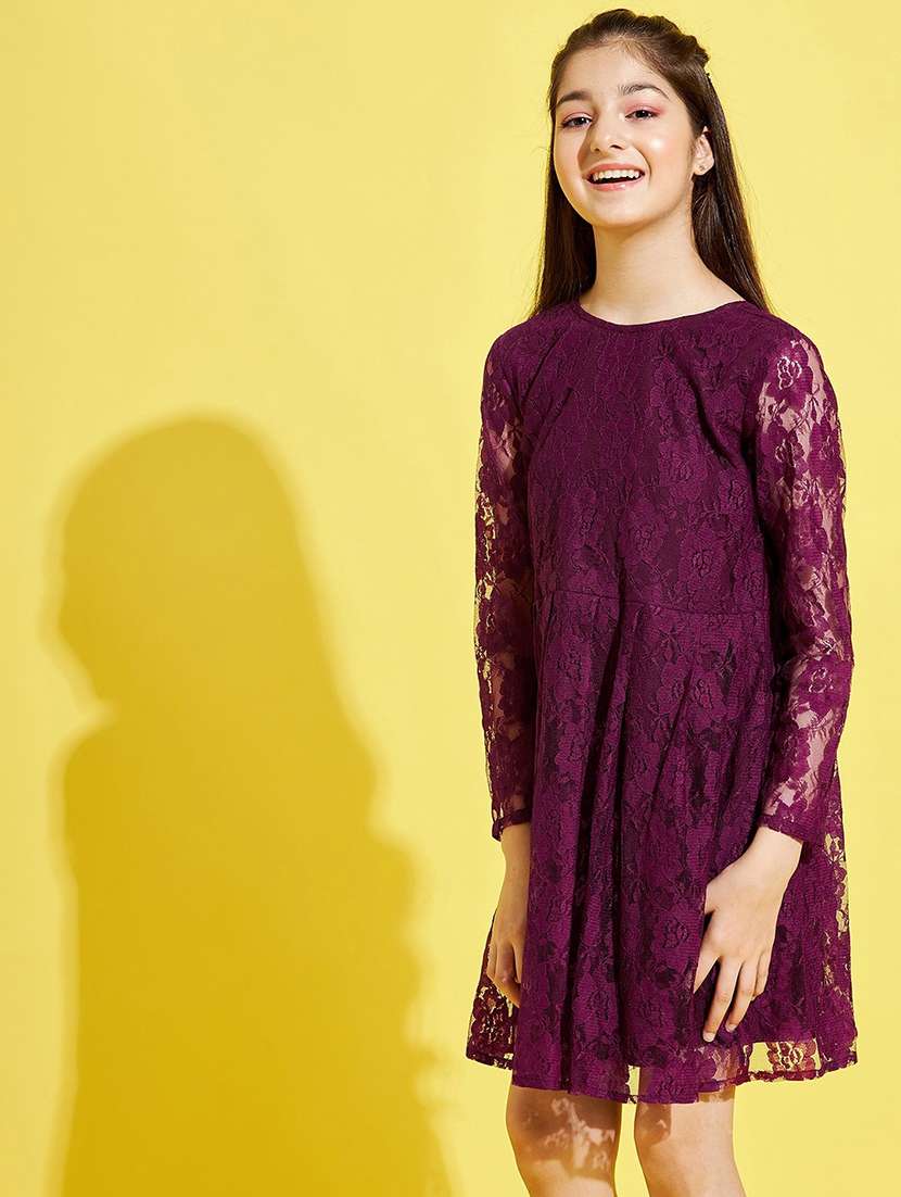 girls round neck long sleeves frock - 20428269 -  Standard Image - 1