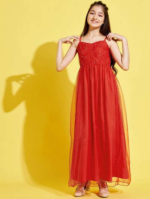 red embroidered party gown - 20428281 - Standard Image - 0