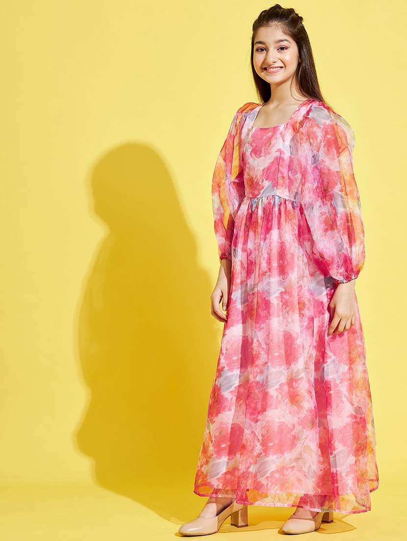 girls floral print party gown - 20428290 -  Standard Image - 1