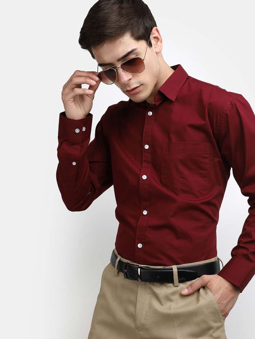 men solid maroon cotton formal shirt - 20428383 -  Standard Image - 1