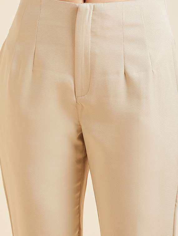 women beige polyester pleated trousers - 20428389 -  Standard Image - 4