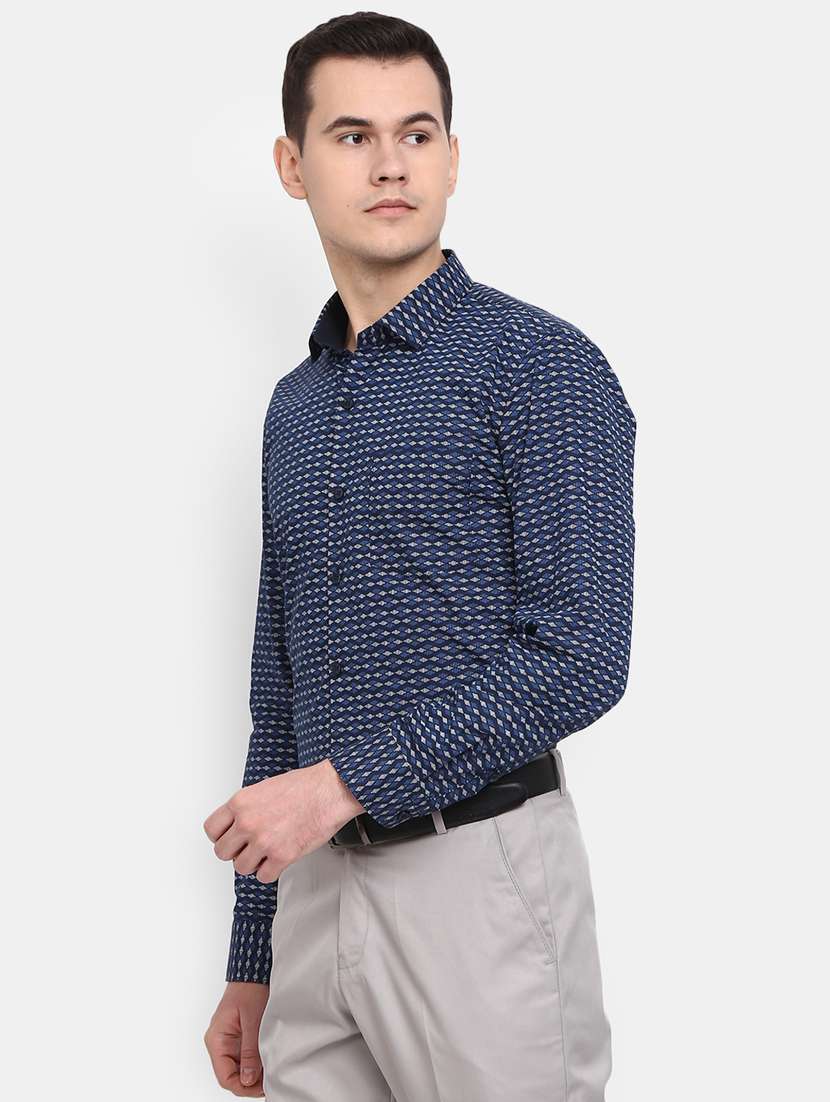 men printed navy blue cotton formal shirt - 20428391 -  Standard Image - 1