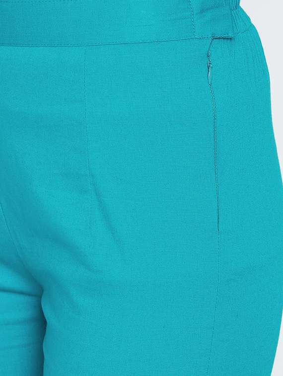 women solid turquoise blue cigarette pant - 20428424 -  Standard Image - 4