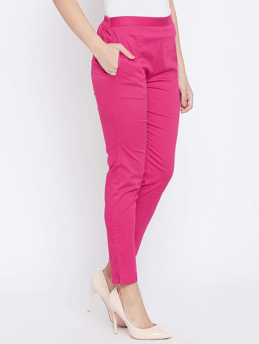 women solid magenta pink cigarette pant - 20428427 -  Standard Image - 1