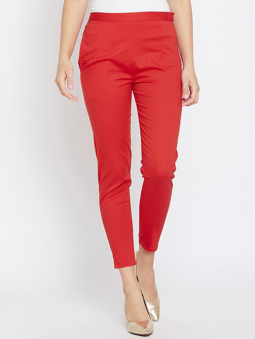 women solid red cigarette pants - 20428429 - Zoom Image - 0