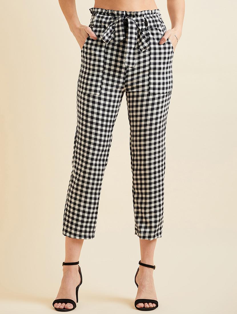 women white & black checked printed cigarette pant - 20428439 -  Zoom Image - 0
