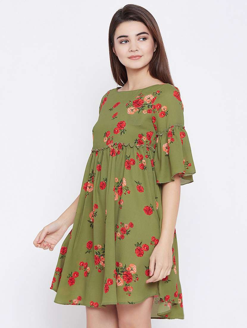 olive floral empire line dress