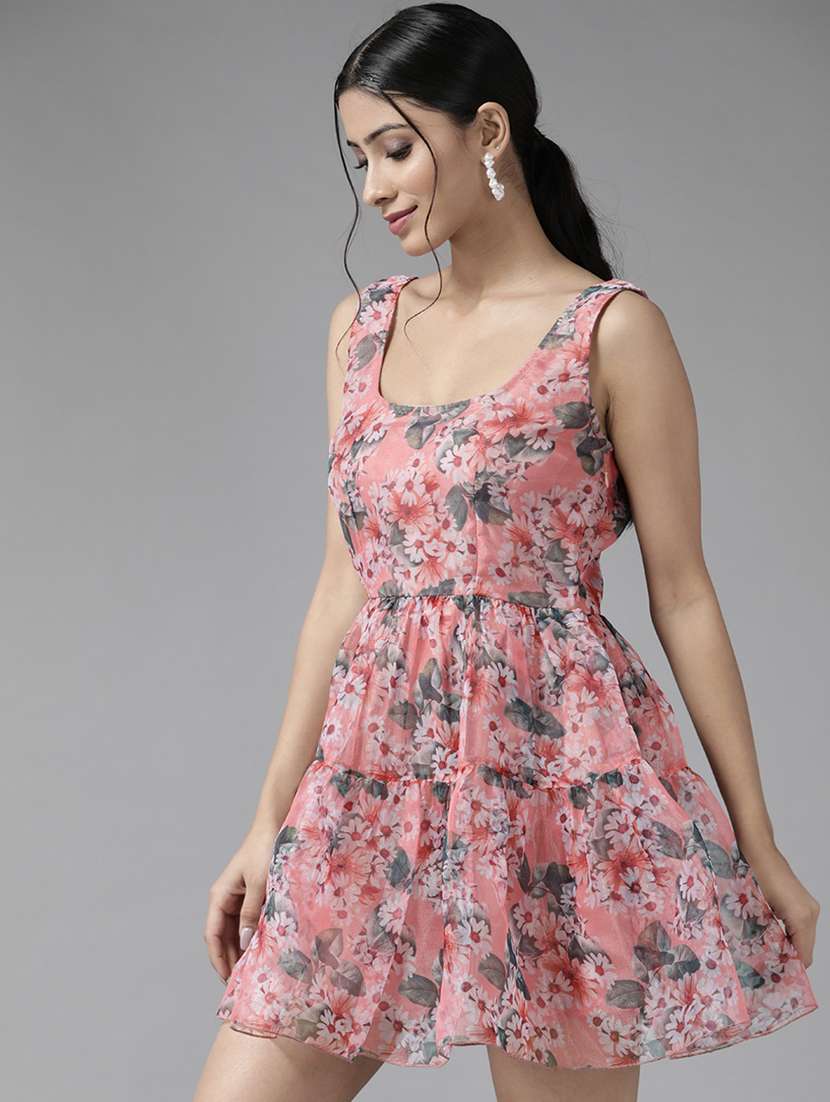 coral floral skater dress - 20428509 - Standard Image - 1