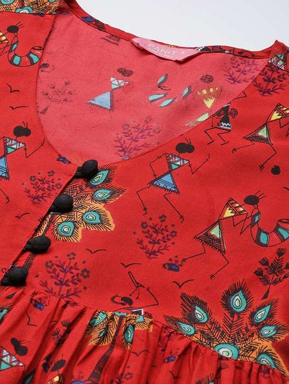 women warli printed a-line kurta - 20428597 -  Standard Image - 4