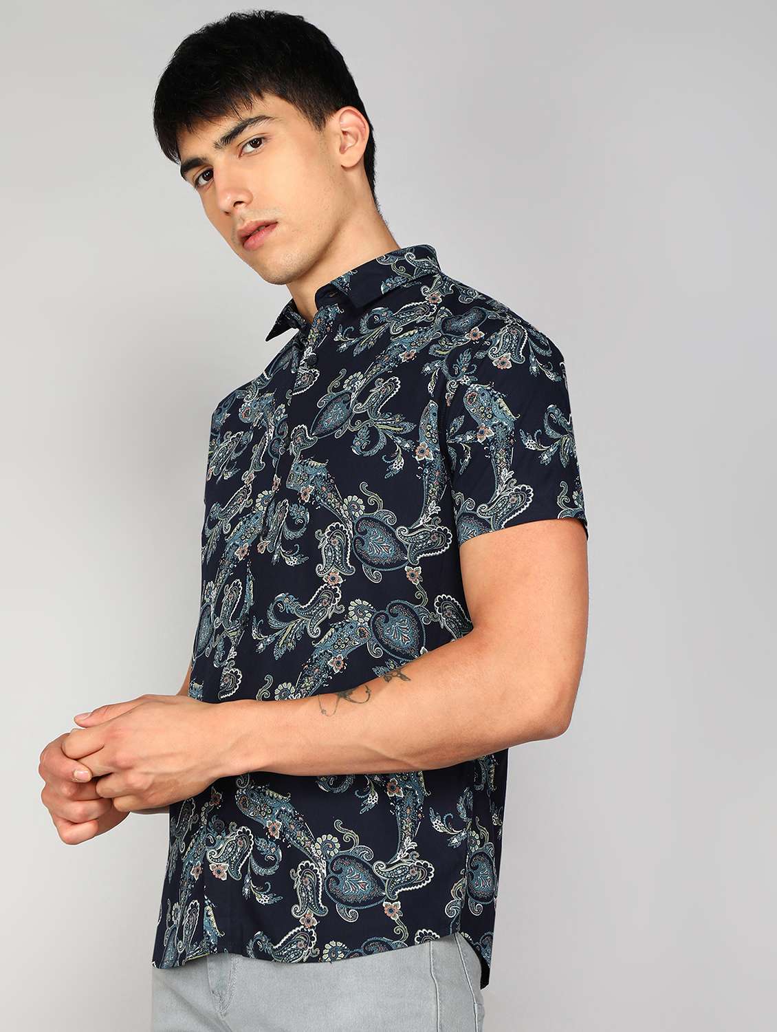 navy blue printed casual shirt - 20428692 -  Standard Image - 1