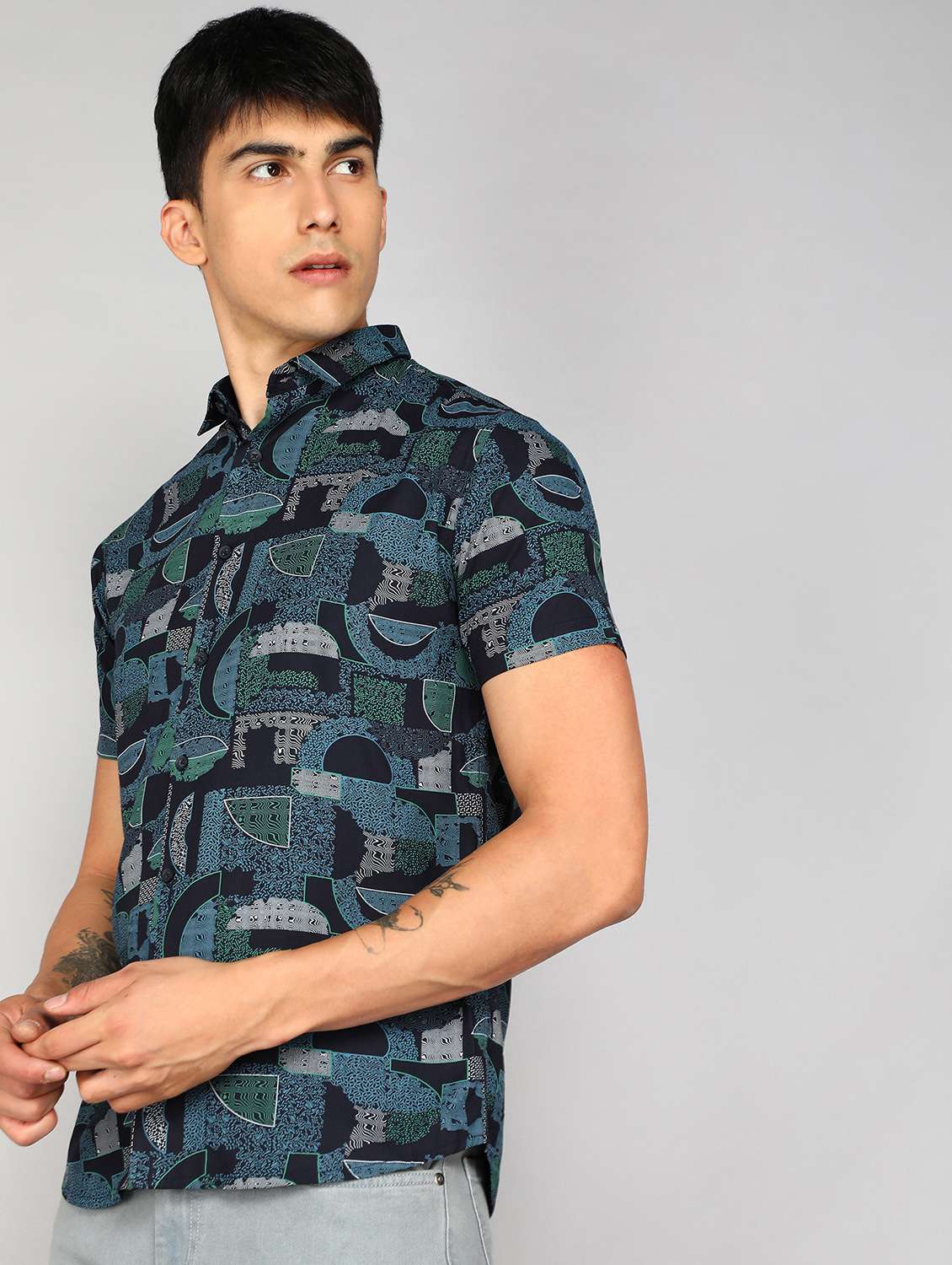 navy blue printed casual shirt - 20428706 -  Standard Image - 1
