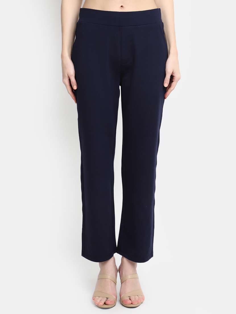 women solid flat front tailored pants