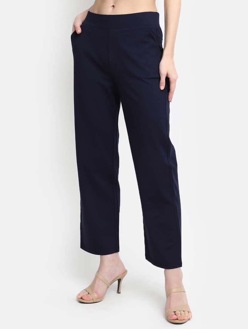 women solid flat front tailored pants - 20429394 -  Standard Image - 1