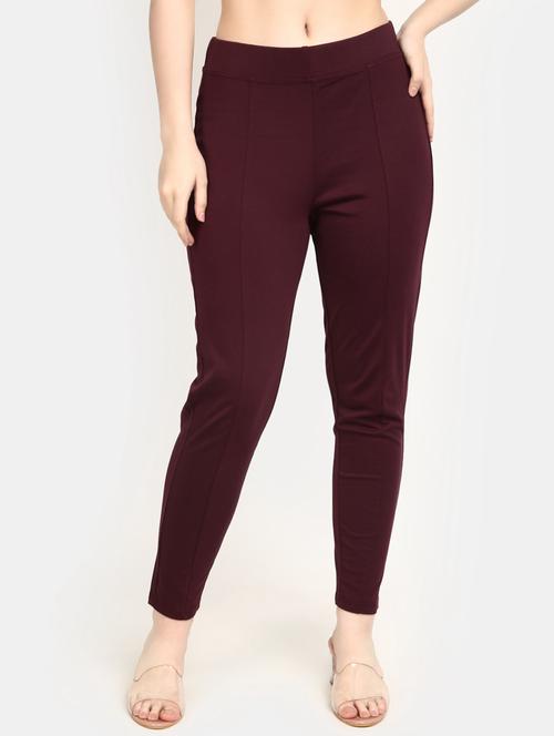 maroon solid cotton jegging - 20429395 -  Standard Image - 0