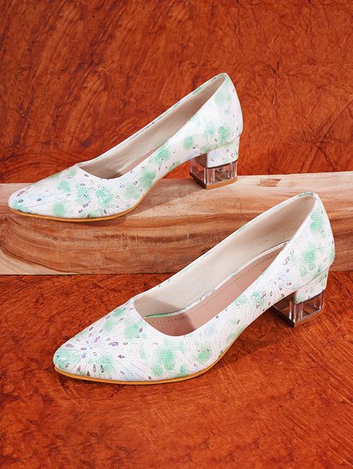 green and white printed slip on pumps - 20429734 - Standard Image - 0