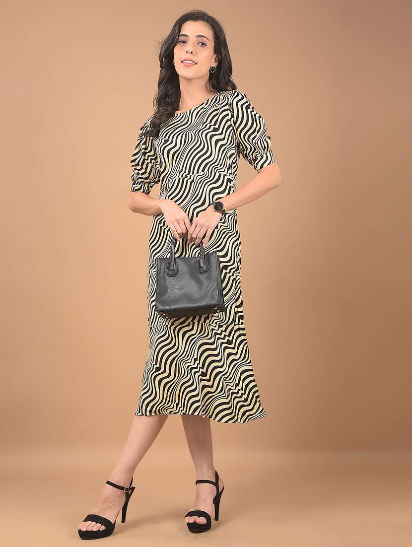 beige &black abstract print shift dress