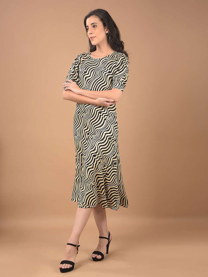 Beige &black Abstract Print Shift Dress - 20429870 -  Standard Image - 1