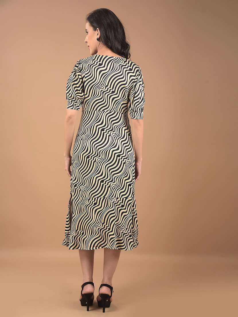Beige &black Abstract Print Shift Dress - 20429870 -  Standard Image - 4