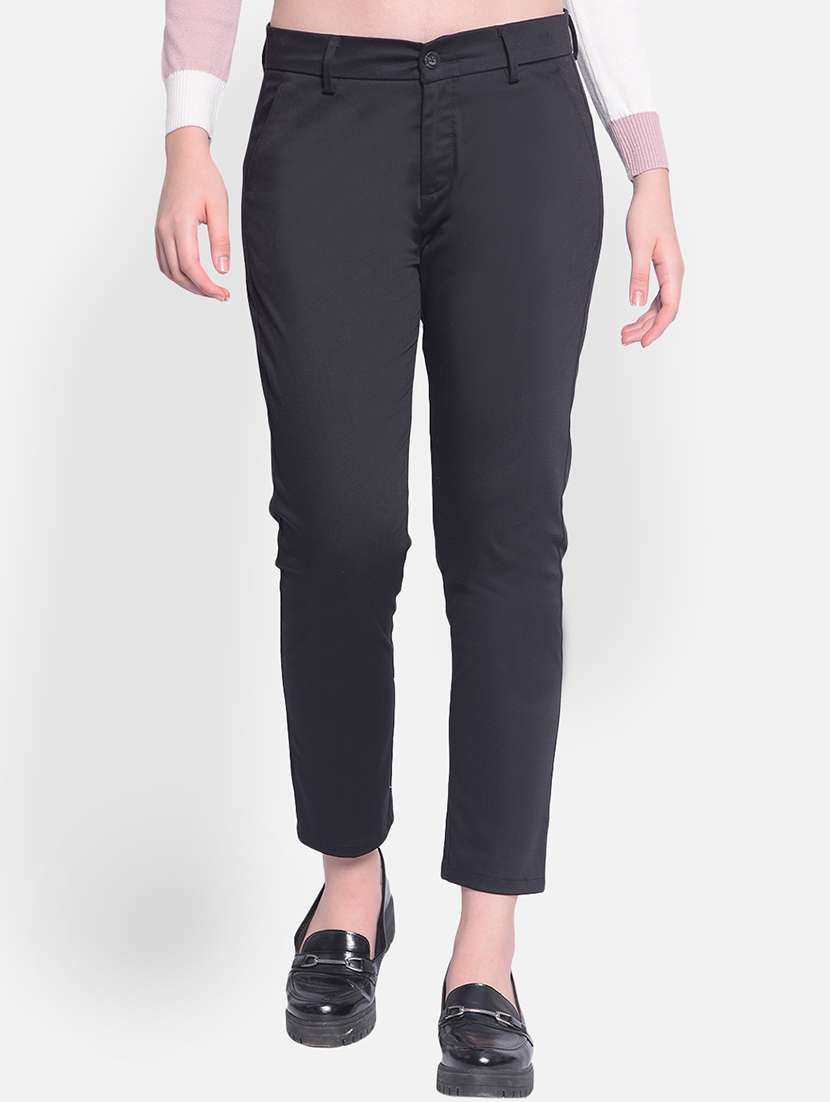 black solid flat front trouser