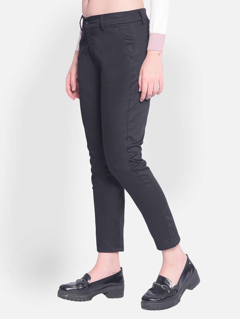 black solid flat front trouser - 20429892 -  Standard Image - 1