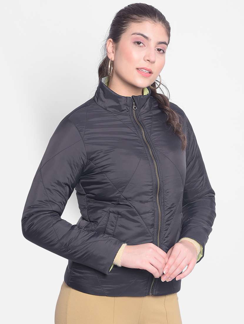 women black polyester regular jacket - 20429894 - Standard Image - 1