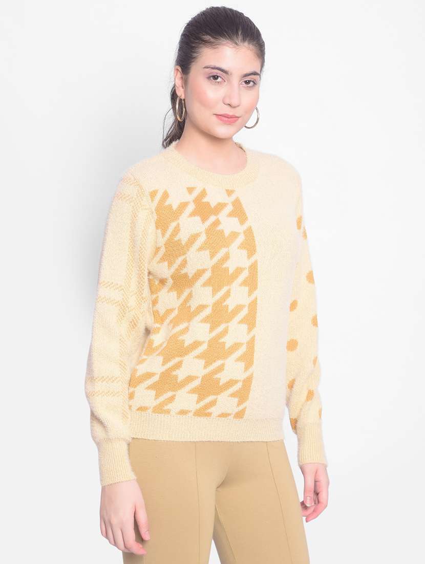 yellow houndstooth regular pullover