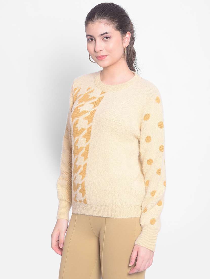 yellow houndstooth regular pullover - 20429903 -  Standard Image - 1