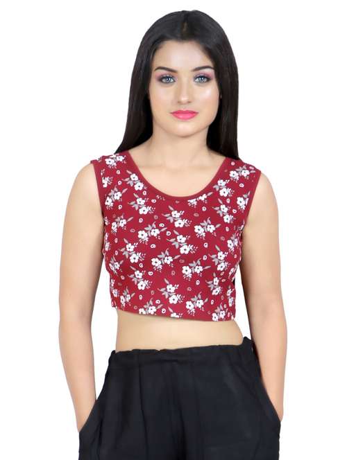 women maroon round neck stitched blouse - 20429968 - Standard Image - 0