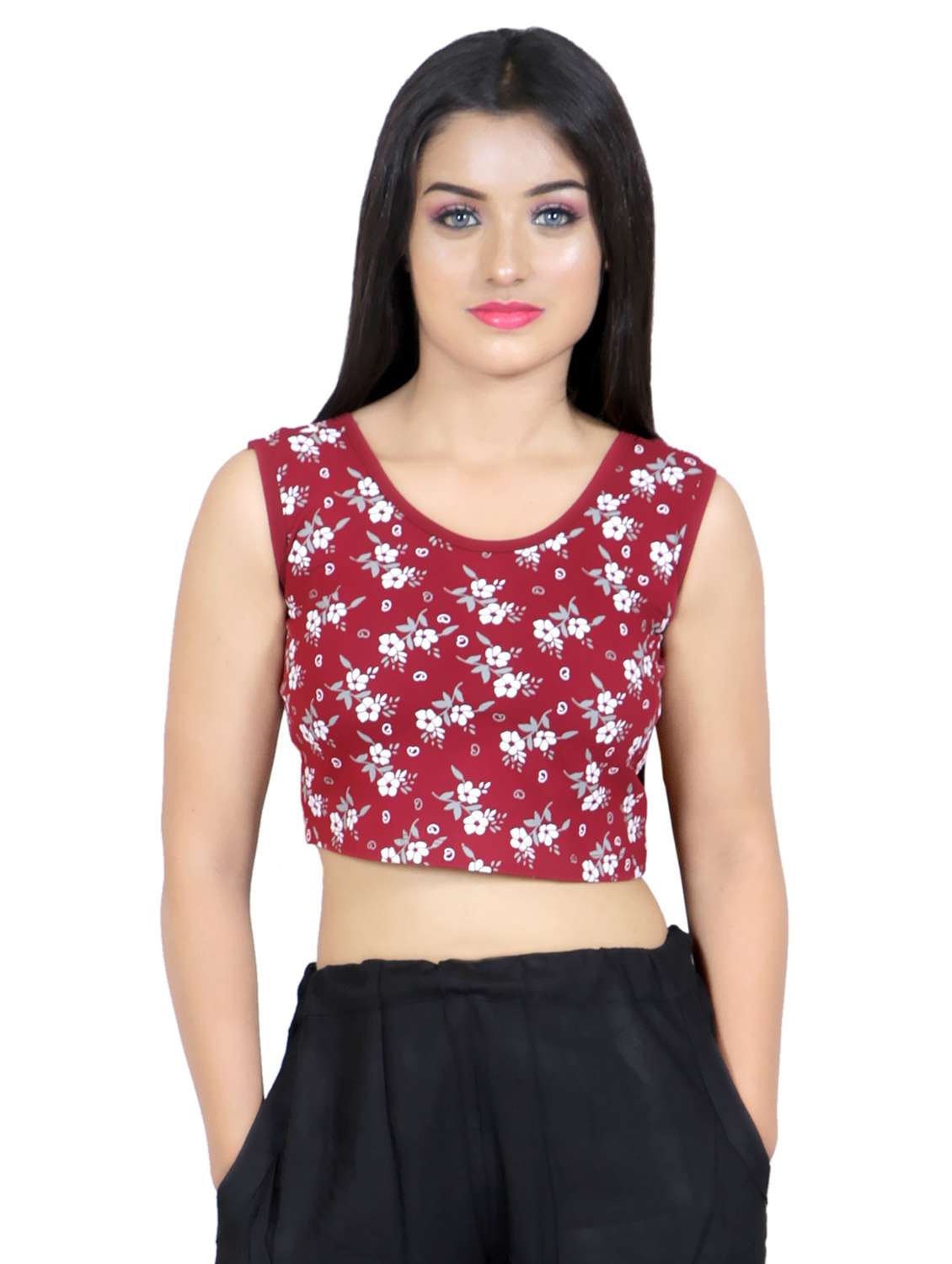 women maroon round neck stitched blouse - 20429968 - Zoom Image - 0