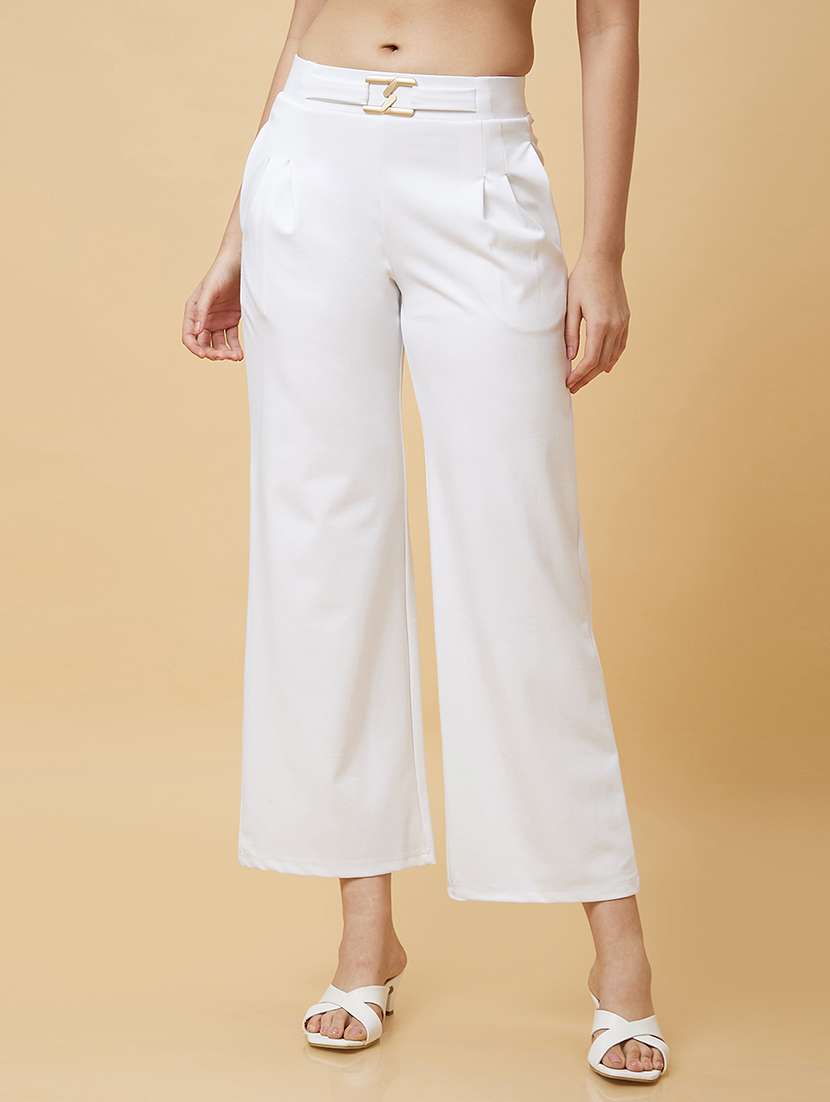 white solid pleated trousers