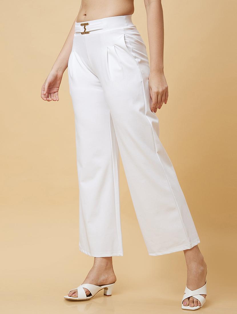 white solid pleated trousers - 20430085 - Standard Image - 1