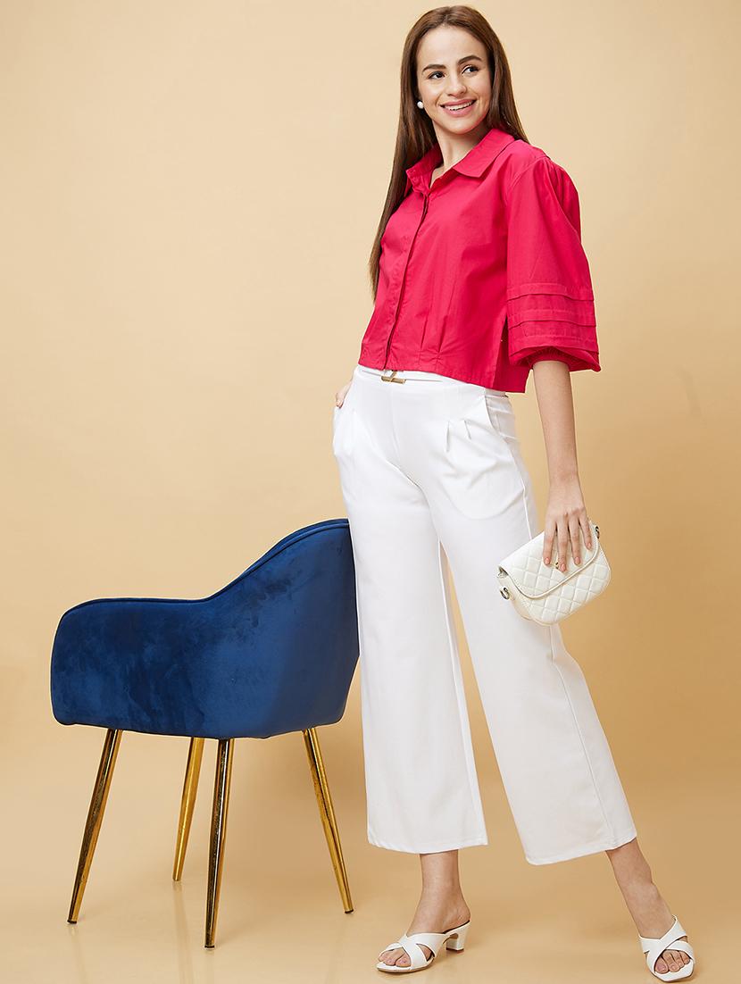 white solid pleated trousers - 20430085 - Standard Image - 4