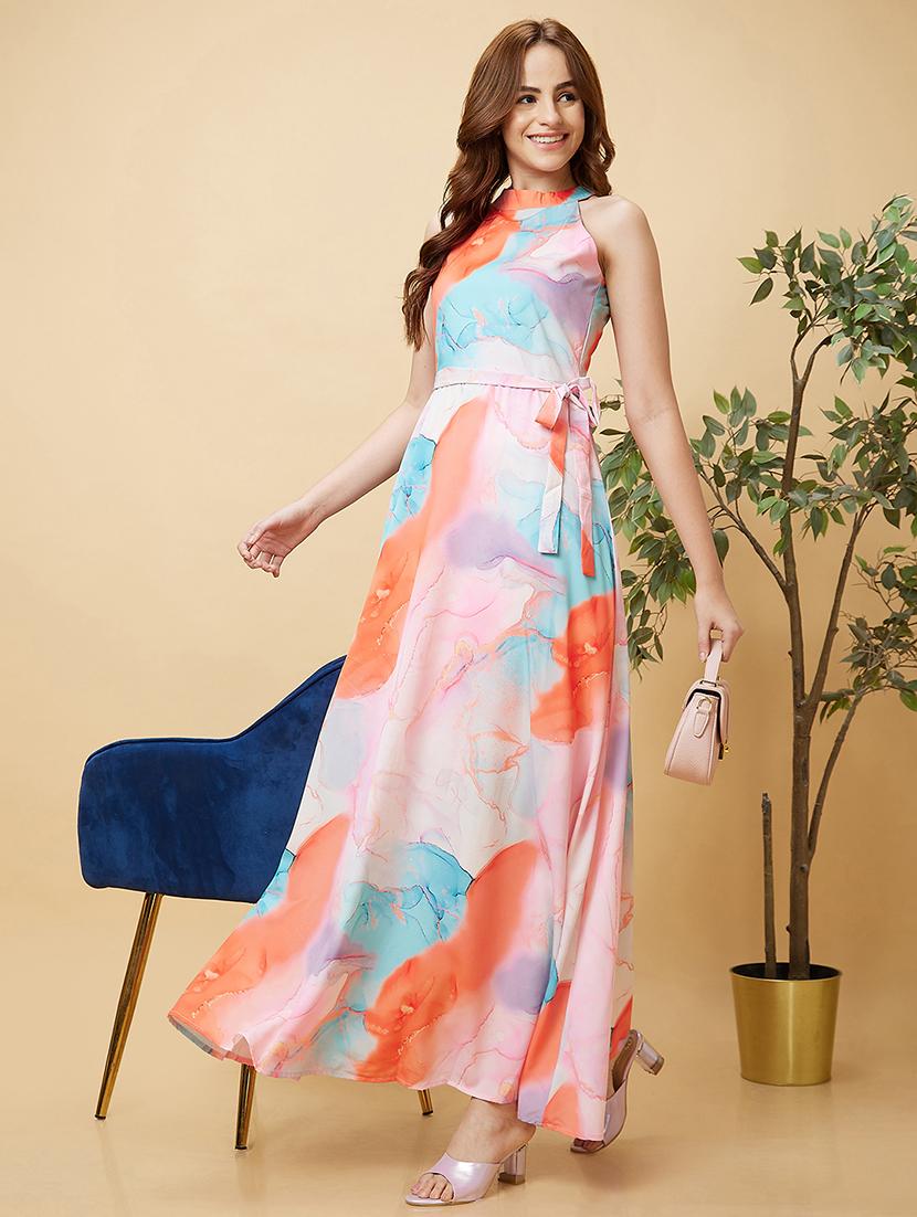 women pink polyester fit & flare dress - 20430097 - Standard Image - 4