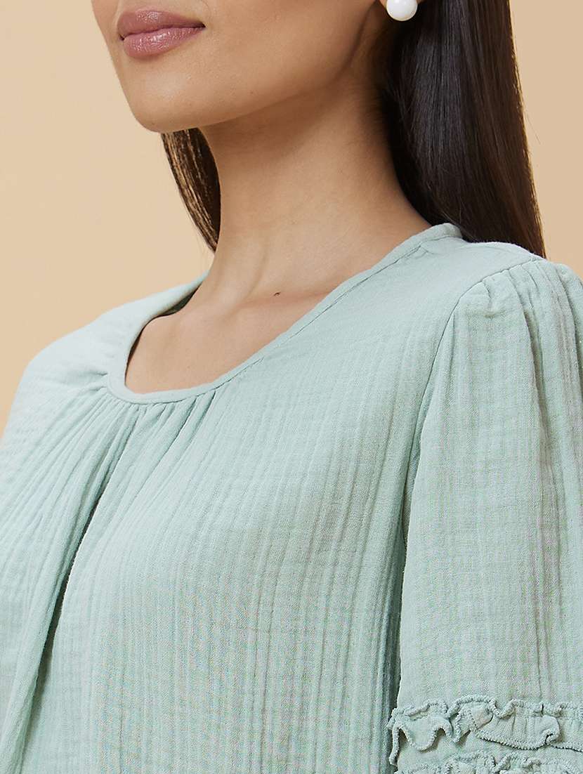 women sea green cotton regular top - 20430104 -  Standard Image - 6