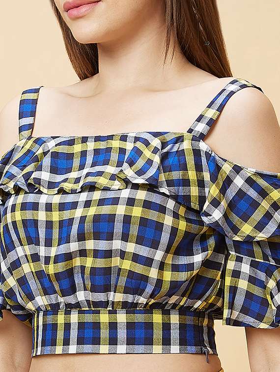 blue checks crop top - 20430108 - Standard Image - 6