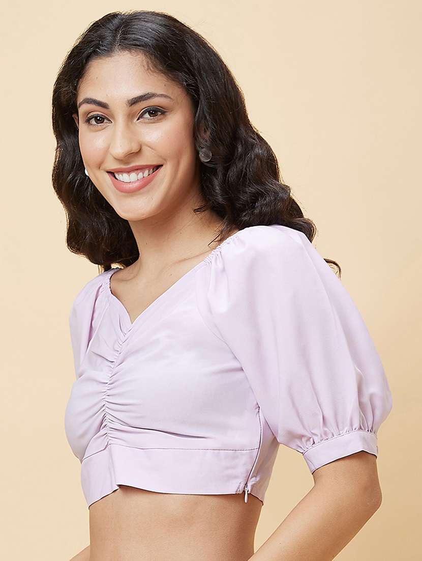 lavender solid crop top - 20430119 -  Standard Image - 1