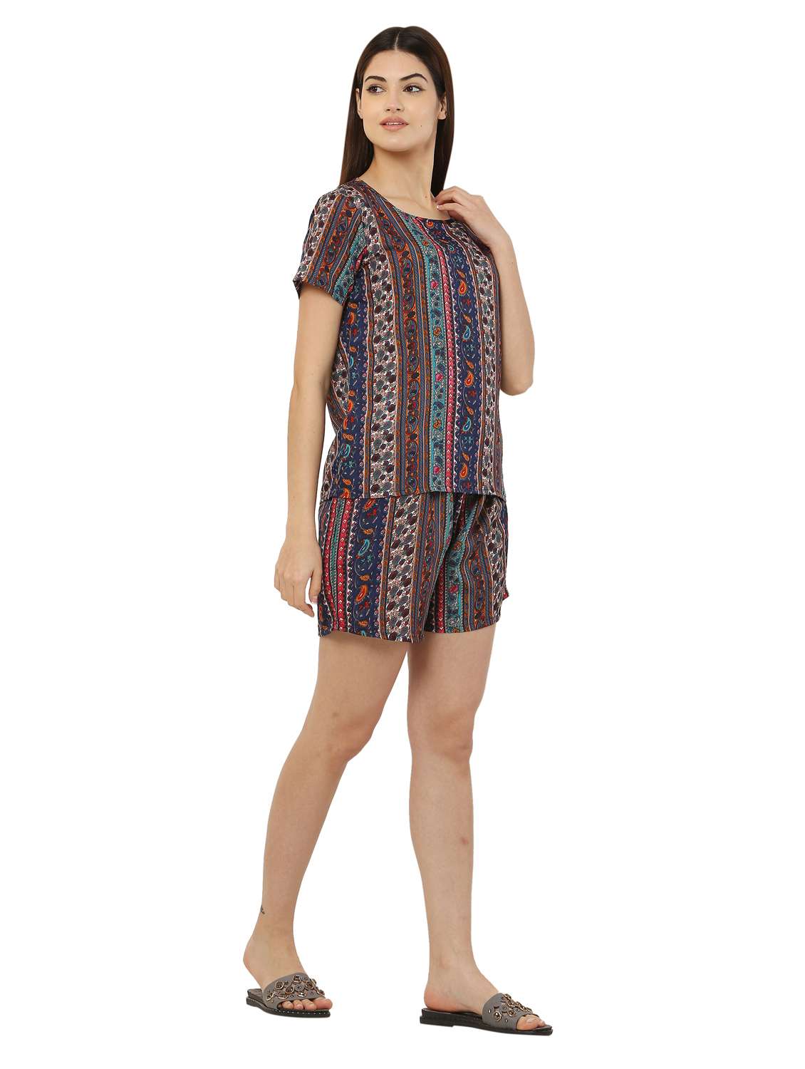 women's printed nightwear shorts set - 20430350 -  Standard Image - 1