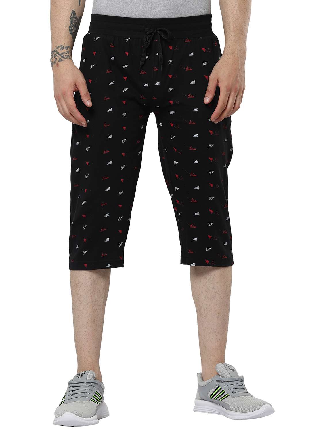 men printed black cotton three - fourth