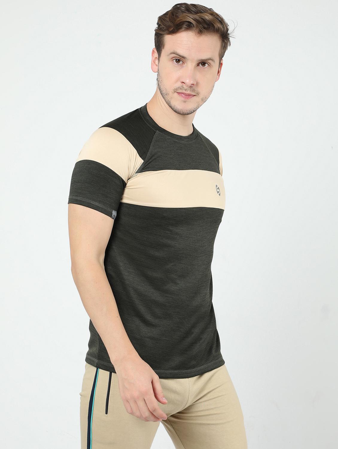 men charcoal color block polyester regular t-shirt - 20430861 -  Standard Image - 1
