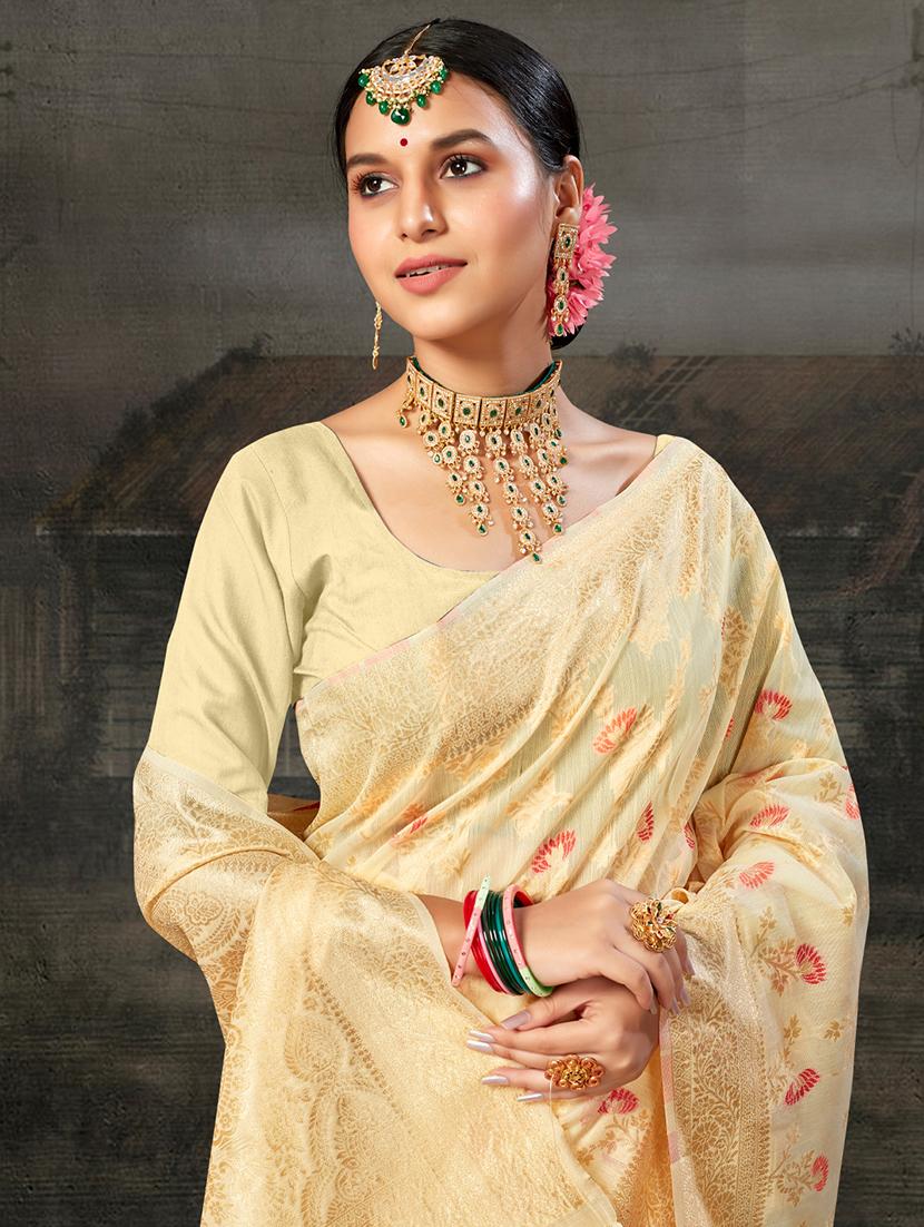 cream self design banarasi saree - 20431107 - Standard Image - 1