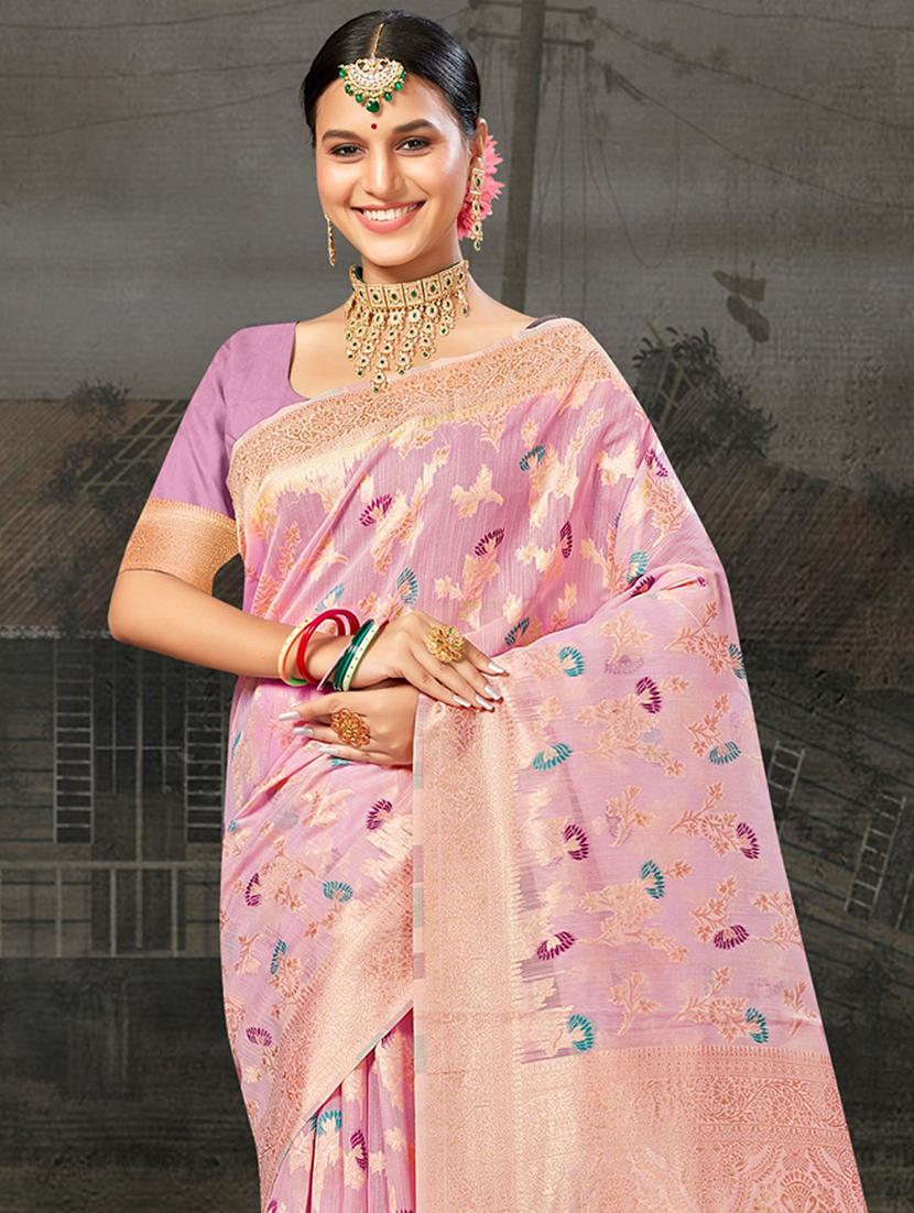 pink self design banarasi saree - 20431108 - Standard Image - 1