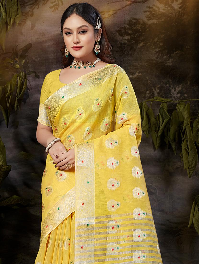 yellow self design banarasi saree - 20431124 - Standard Image - 1