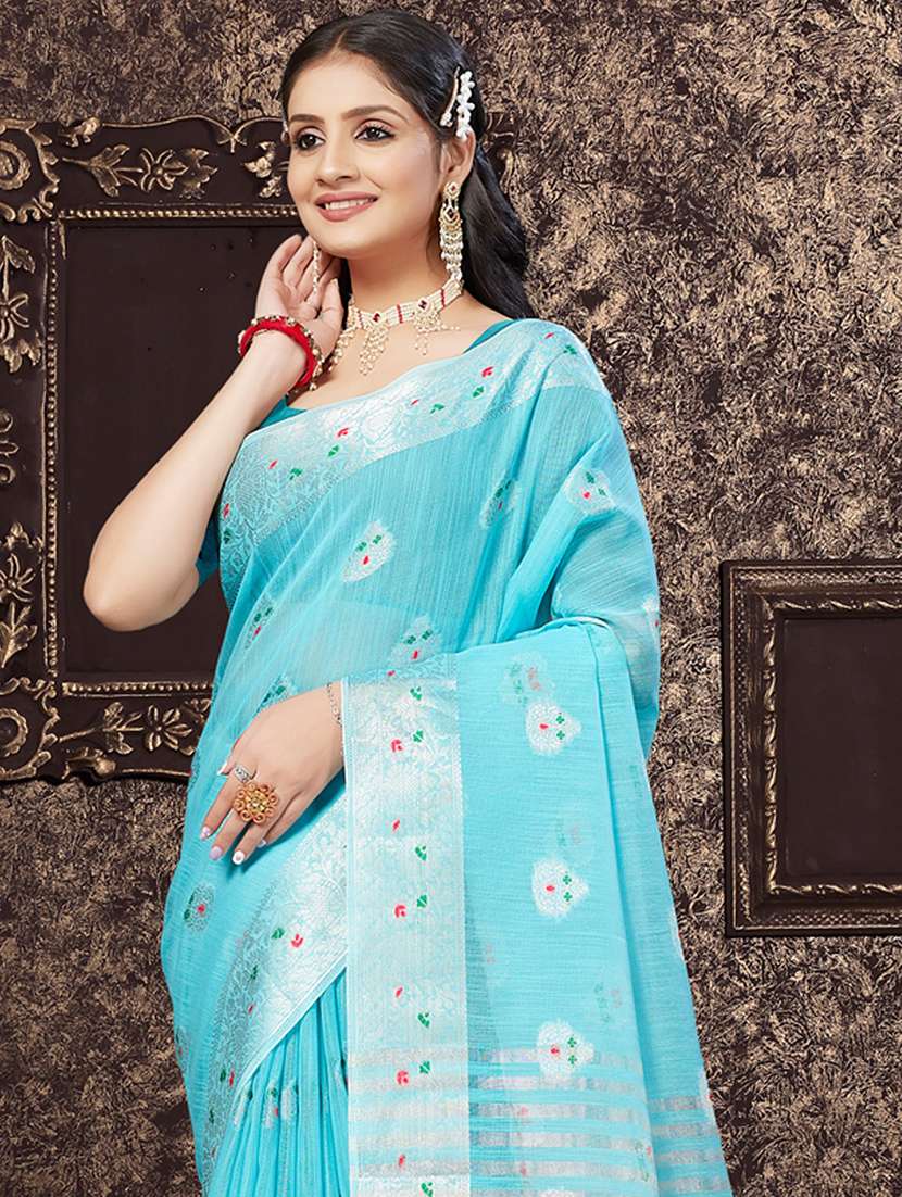 light blue self design banarasi saree - 20431132 -  Standard Image - 1