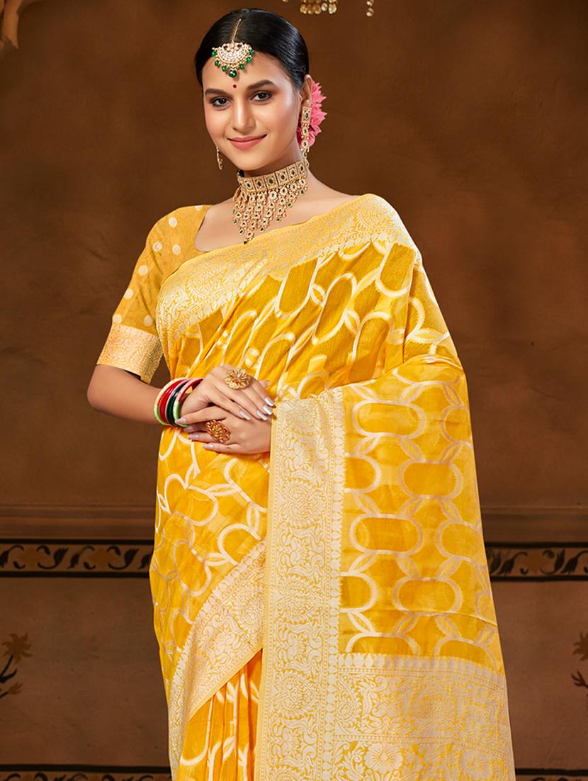 yellow self design banarasi saree - 20431141 - Standard Image - 1