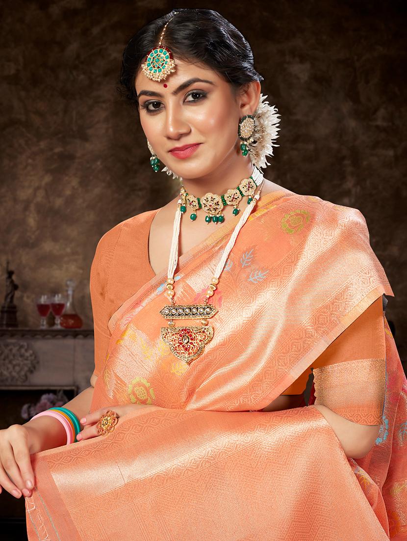 orange self design banarasi saree - 20431149 - Standard Image - 1