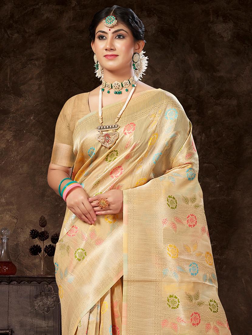 cream self design banarasi saree - 20431150 -  Standard Image - 1