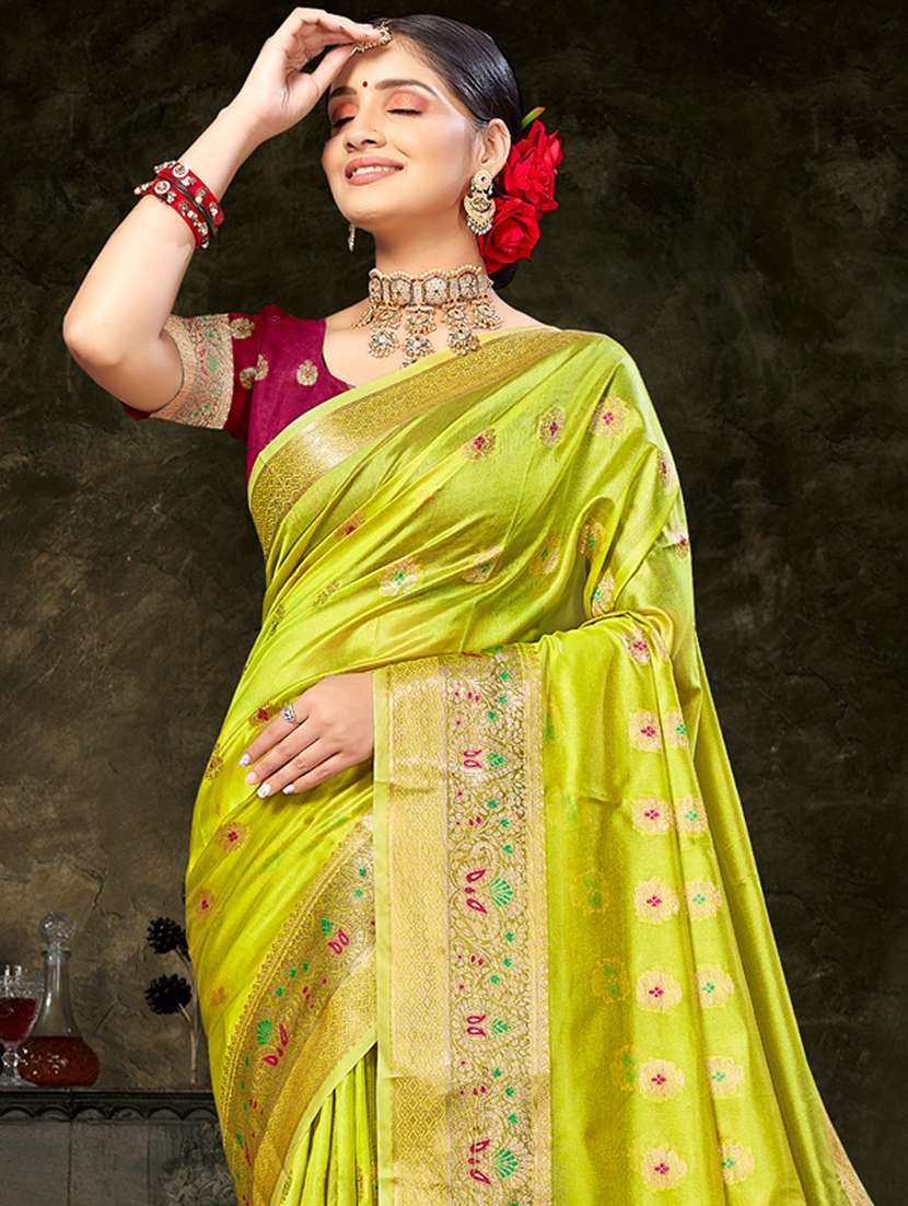 lime self design banarasi saree - 20431155 -  Standard Image - 1